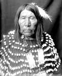 Blackfoot: Old Blackfoot Woman Wearing Bone Hair Necklace and Cowrie Shell Dress