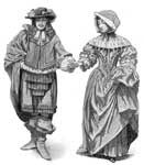 Colonial Clothing: English Gentleman & Lady, circa 1666