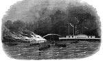 Fort Jackson Louisiana: Fire Raft Sent Down the Stream from Fort Jackson to Destroy the Approaching Federal Fleet - The Boats of the Squadron with Help of the Ferry Boat Westfield, tow it out of its Course