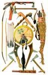 Indian Weapons: Tomahawks, War Shield, Clubs, Bows and Arrows