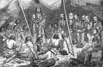 Sioux Tribe: An Indian Council - Spotted Tail's Speech. An actual scene at an Indian Council Held at North Platte, Nebraska, between generals Sherman, Harvey, Terry & Augur with Distinguished Sioux, Arrapahoe & Cheyenne Chiefs