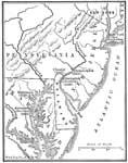 Southern Colonies: Map of Early Settlements in Pennsylvania, Maryland, and Delaware